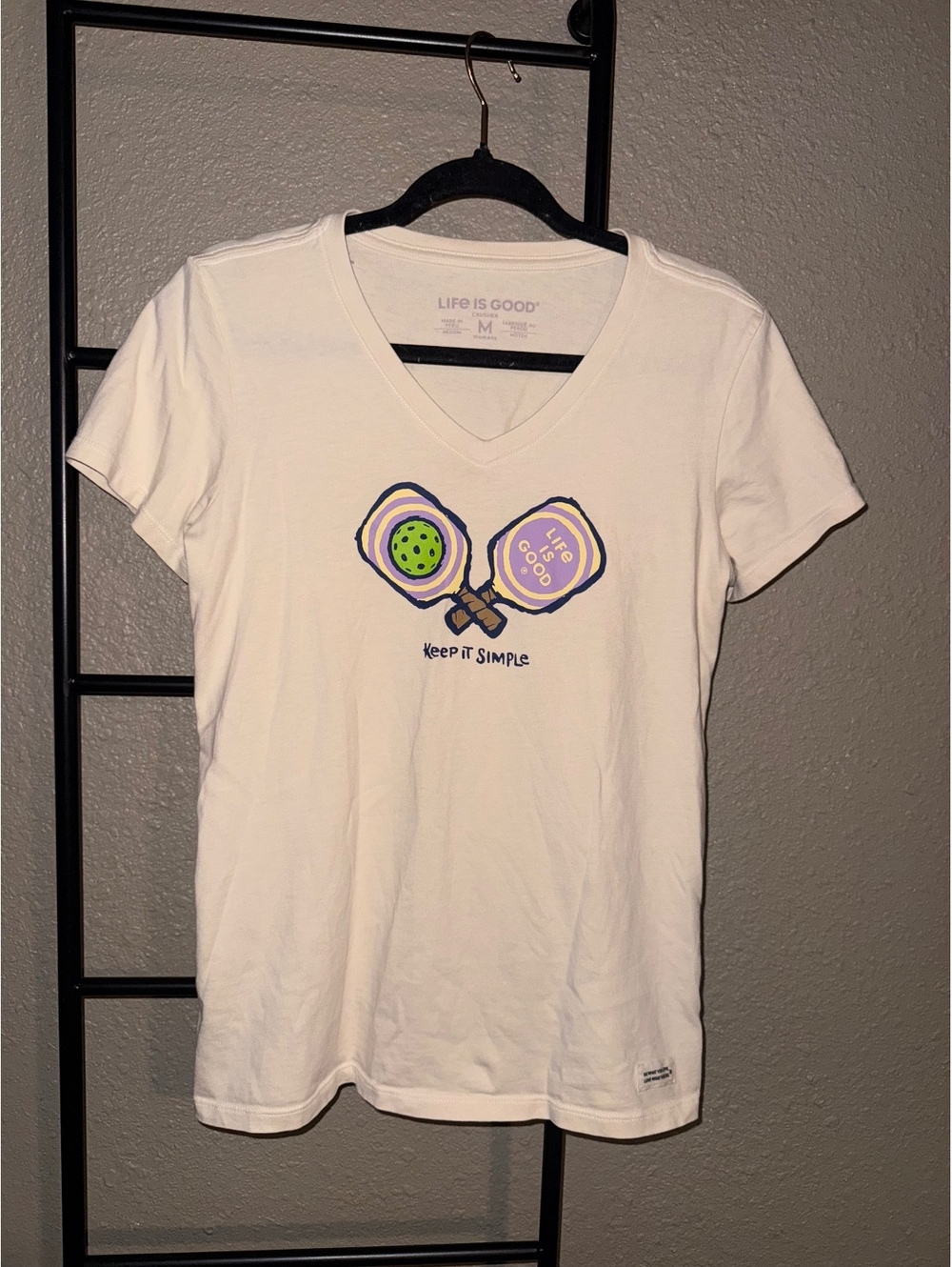 Life Is Good Women’s Medium Keep It Simple Pickleball Crusher V-Neck T-Shirt